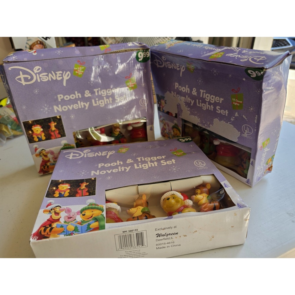 Vtg Lot 3 Nib Disney Pooh & Tigger Novelty Light Set 10 Piece *read*